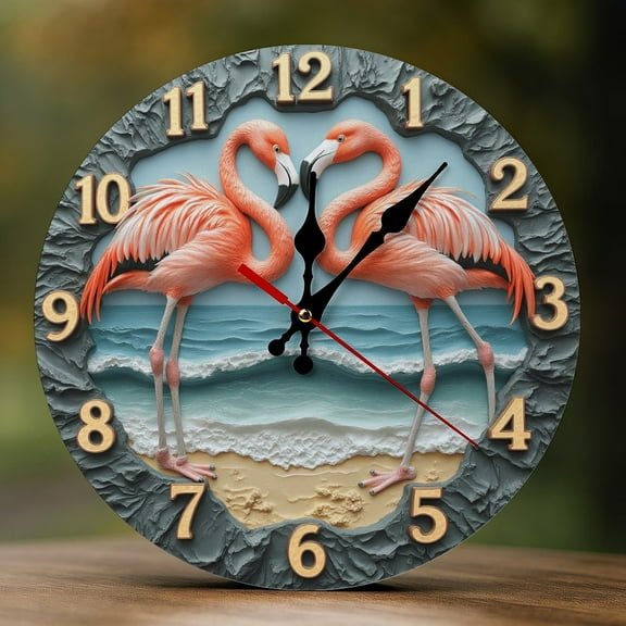 Wall Clock Decorative - Retro Pink Flamingo Print 2D Vintage Wall Clocks Battery Operated Silent Non-Ticking for Bedroom, Living Room, Kitchen, Office, Classroom, 10 Inch