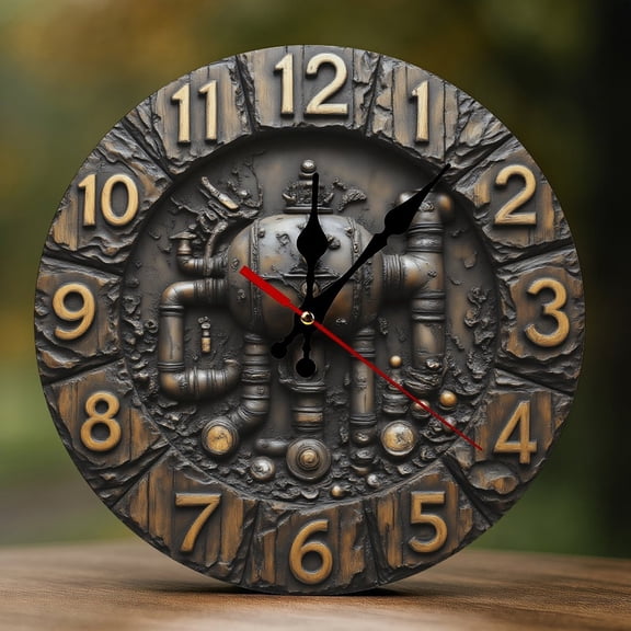 Wall Clock Decorative - Retro Steam Engine Print 2D Vintage Wall Clocks Battery Operated Silent Non-Ticking for Bedroom, Living Room, Kitchen, Office, Classroom, 10 Inch