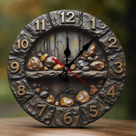Wall Clock Decorative - Retro Stone Print 2D Vintage Wall Clocks Battery Operated Silent Non-Ticking for Bedroom, Living Room, Kitchen, Office, Classroom, 10 Inch