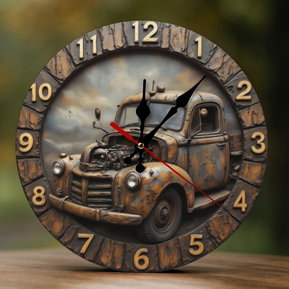 Wall Clock Decorative - Retro Truck Print 2D Vintage Wall Clocks Battery Operated Silent Non-Ticking for Bedroom, Living Room, Kitchen, Office, Classroom, 10 Inch