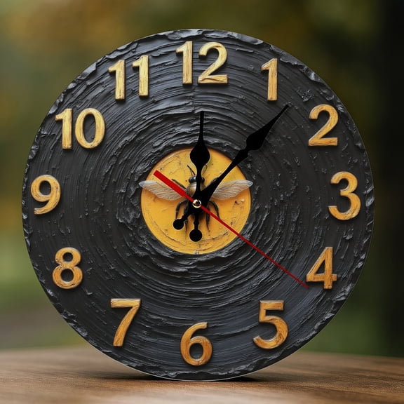 Wall Clock Decorative - Retro Yellow Bee Print 2D Vintage Wall Clocks Battery Operated Silent Non-Ticking for Bedroom, Living Room, Kitchen, Office, Classroom, 10 Inch