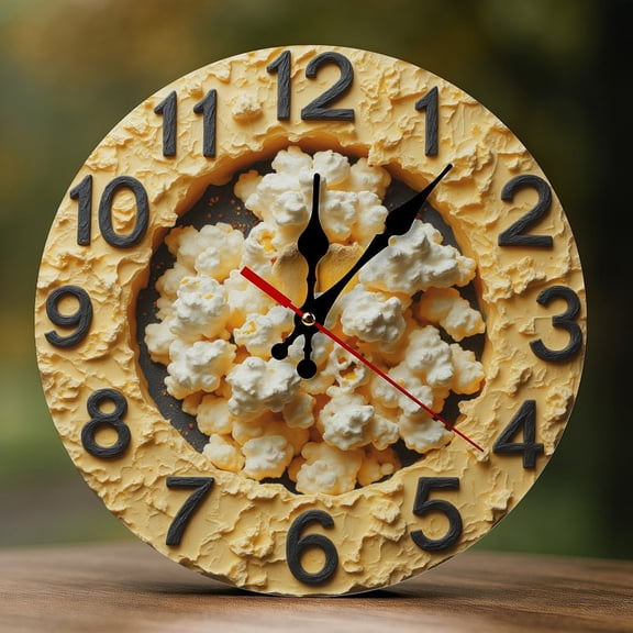 Wall Clock Decorative - Retro Yellow Popcorn Print 2D Vintage Wall Clocks Battery Operated Silent Non-Ticking for Bedroom, Living Room, Kitchen, Office, Classroom, 10 Inch