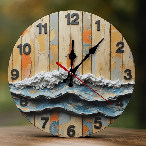 Wall Clock Decorative - Rustic Blue Wave Print 2D Vintage Wall Clocks Battery Operated Silent Non-Ticking for Bedroom, Living Room, Kitchen, Office, Classroom, 10 Inch