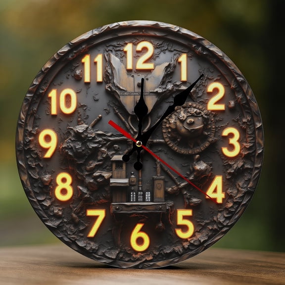 Wall Clock Decorative - Rustic Bronze Pattern Print 2D Vintage Wall Clocks Battery Operated Silent Non-Ticking for Bedroom, Living Room, Kitchen, Office, Classroom, 10 Inch