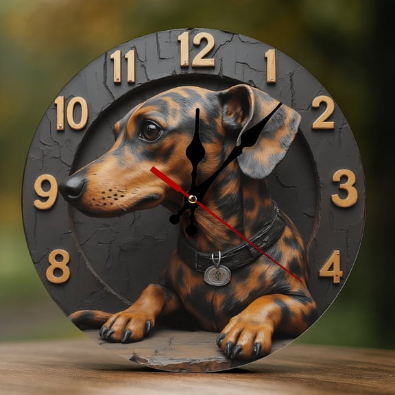 Wall Clock Decorative - Rustic Brown Dachshund Print 2D Vintage Wall Clocks Battery Operated Silent Non-Ticking for Bedroom, Living Room, Kitchen, Office, Classroom, 10 Inch