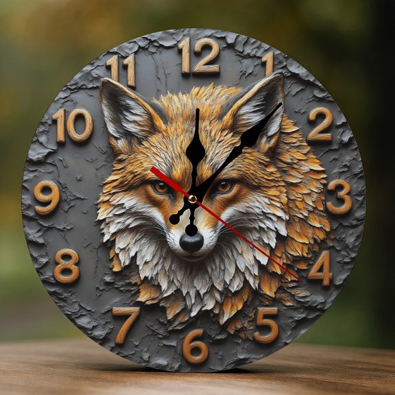 Wall Clock Decorative - Rustic Brown Fox Print 2D Vintage Wall Clocks Battery Operated Silent Non-Ticking for Bedroom, Living Room, Kitchen, Office, Classroom, 10 Inch