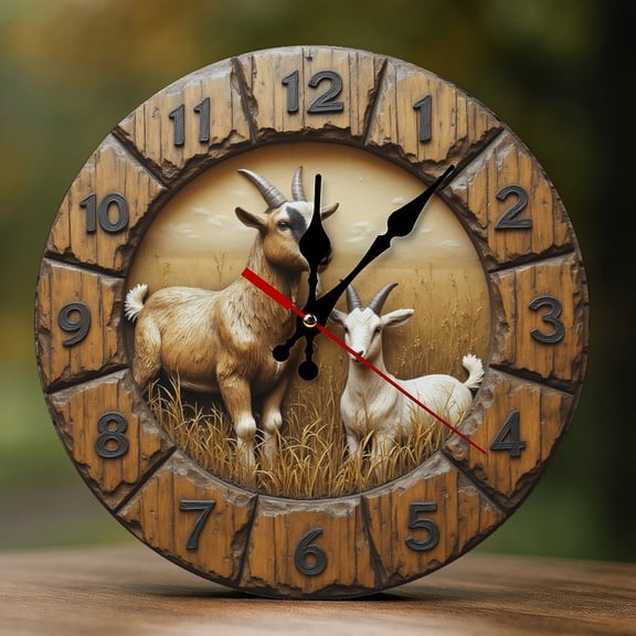 Wall Clock Decorative - Rustic Brown Goat-A Print 2D Vintage Wall Clocks Battery Operated Silent Non-Ticking for Bedroom, Living Room, Kitchen, Office, Classroom, 10 Inch