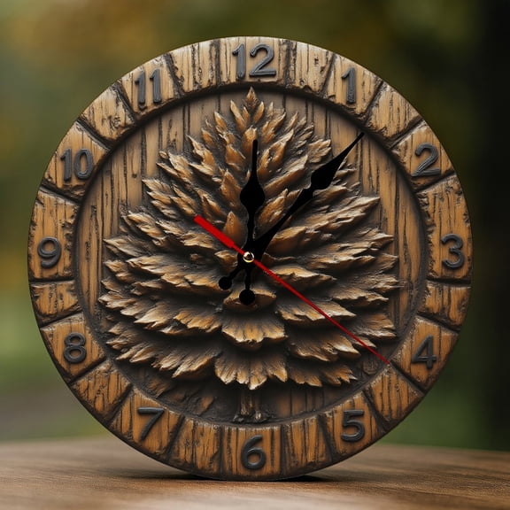 Wall Clock Decorative - Rustic Brown Pinecone Print 2D Vintage Wall Clocks Battery Operated Silent Non-Ticking for Bedroom, Living Room, Kitchen, Office, Classroom, 10 Inch