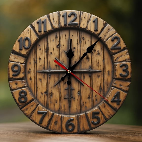 Wall Clock Decorative - Rustic Brown Wood Pattern Print 2D Vintage Wall Clocks Battery Operated Silent Non-Ticking for Bedroom, Living Room, Kitchen, Office, Classroom, 10 Inch