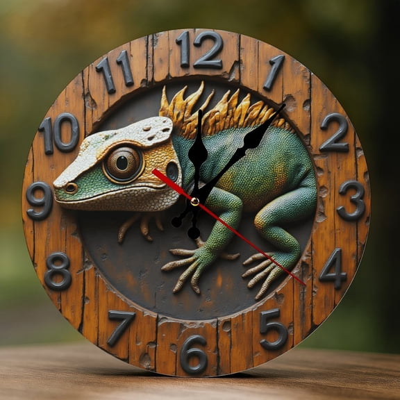 Wall Clock Decorative - Rustic Colorful Lizard Print 2D Vintage Wall Clocks Battery Operated Silent Non-Ticking for Bedroom, Living Room, Kitchen, Office, Classroom, 10 Inch