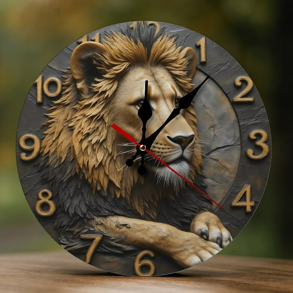 Wall Clock Decorative - Rustic Lion Print 2D Vintage Wall Clocks Battery Operated Silent Non-Ticking for Bedroom, Living Room, Kitchen, Office, Classroom, 10 Inch