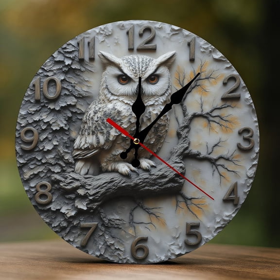 Wall Clock Decorative - Rustic Owl Print 2D Vintage Wall Clocks Battery Operated Silent Non-Ticking for Bedroom, Living Room, Kitchen, Office, Classroom, 10 Inch