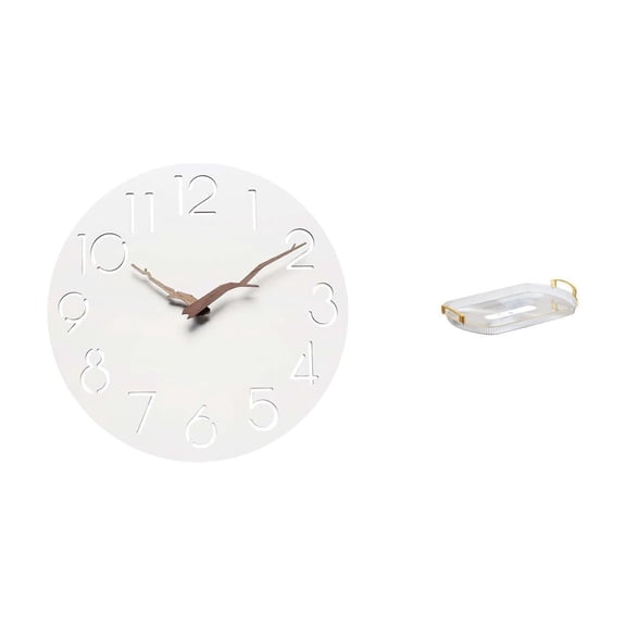 Wall Clock Decorative Silent Movement Rectangle Serving Tray Fiberboard for Home Kitchen Bedroom