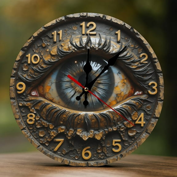 Wall Clock Decorative - Steampunk Golden Eye Print 2D Vintage Wall Clocks Battery Operated Silent Non-Ticking for Bedroom, Living Room, Kitchen, Office, Classroom, 10 Inch