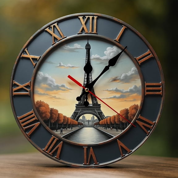 Wall Clock Decorative - Sunset Tower Scene Print 2D Vintage Wall Clocks Battery Operated Silent Non-Ticking for Bedroom, Living Room, Kitchen, Office, Classroom, 10 Inch
