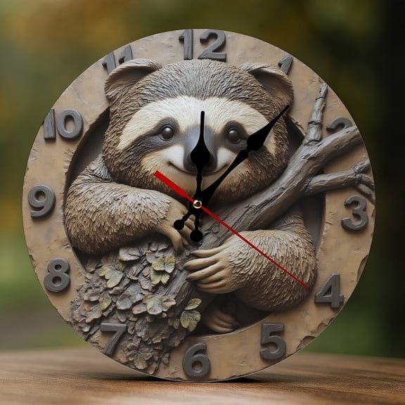 Wall Clock Decorative - Tree Hugging Sloth Print 2D Vintage Wall Clocks Battery Operated Silent Non-Ticking for Bedroom, Living Room, Kitchen, Office, Classroom, 10 Inch