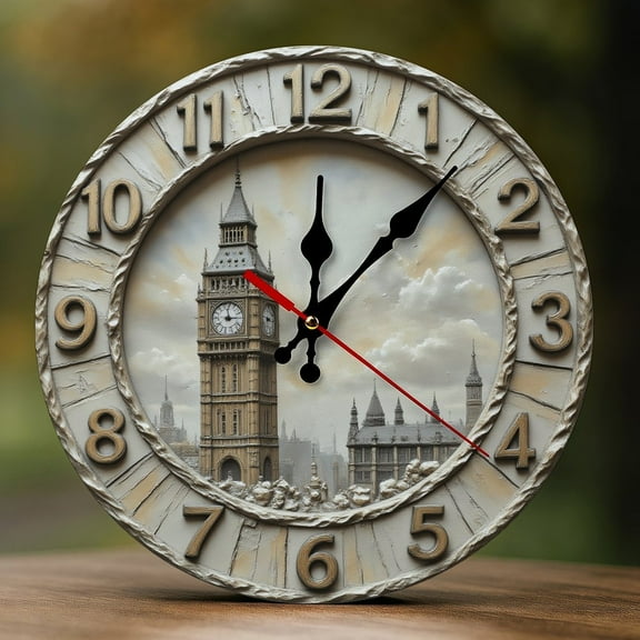 Wall Clock Decorative - Vintage Beige Tower Print 2D Vintage Wall Clocks Battery Operated Silent Non-Ticking for Bedroom, Living Room, Kitchen, Office, Classroom, 10 Inch