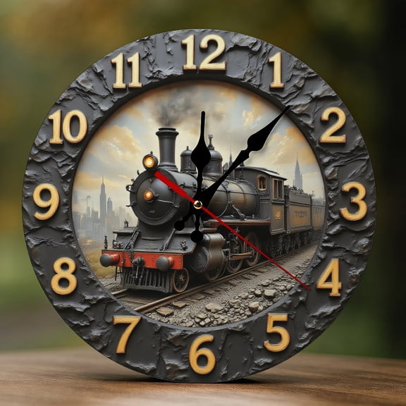 Wall Clock Decorative - Vintage Black Train-C Print 2D Vintage Wall Clocks Battery Operated Silent Non-Ticking for Bedroom, Living Room, Kitchen, Office, Classroom, 10 Inch