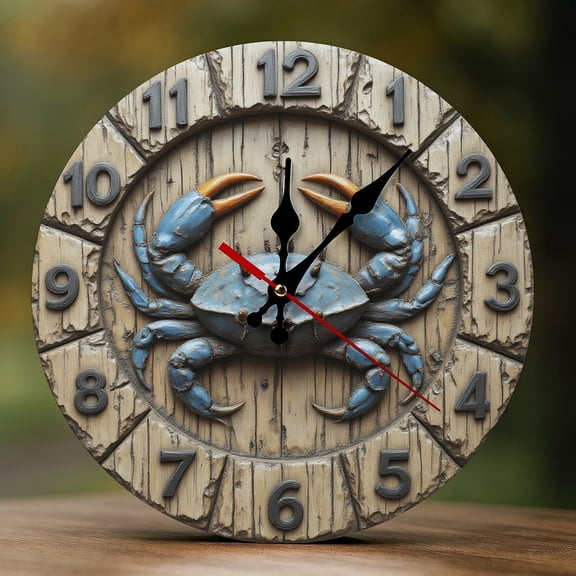 Wall Clock Decorative - Vintage Blue Crab A Print 2D Vintage Wall Clocks Battery Operated Silent Non-Ticking for Bedroom, Living Room, Kitchen, Office, Classroom, 10 Inch