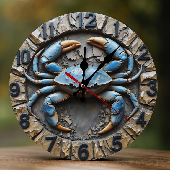 Wall Clock Decorative - Vintage Blue Crab Print 2D Vintage Wall Clocks Battery Operated Silent Non-Ticking for Bedroom, Living Room, Kitchen, Office, Classroom, 10 Inch