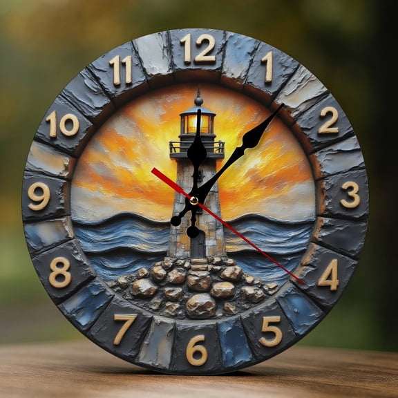Wall Clock Decorative - Vintage Blue Lighthouse-A Print 2D Vintage Wall Clocks Battery Operated Silent Non-Ticking for Bedroom, Living Room, Kitchen, Office, Classroom, 10 Inch
