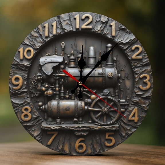 Wall Clock Decorative - Vintage Bronze Train A Print 2D Vintage Wall Clocks Battery Operated Silent Non-Ticking for Bedroom, Living Room, Kitchen, Office, Classroom, 10 Inch
