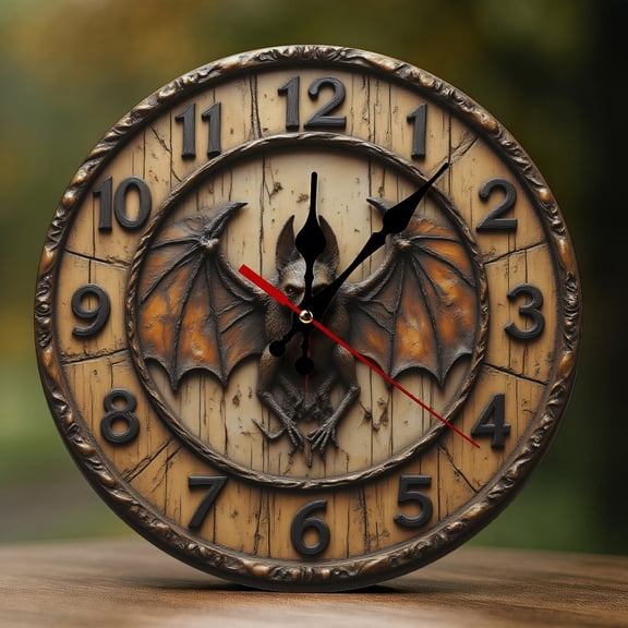 Wall Clock Decorative - Vintage Brown Bat Print 2D Vintage Wall Clocks Battery Operated Silent Non-Ticking for Bedroom, Living Room, Kitchen, Office, Classroom, 10 Inch