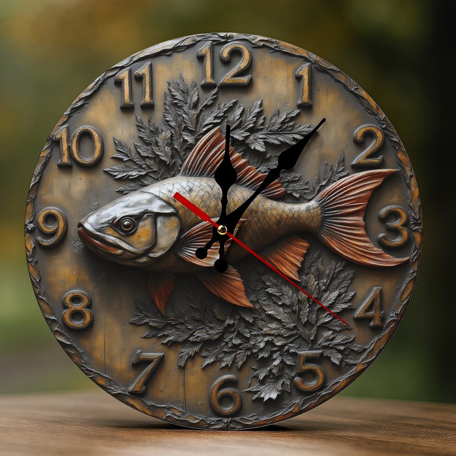 Wall Clock Decorative - Vintage Brown Fish Print 2D Vintage Wall Clocks ...