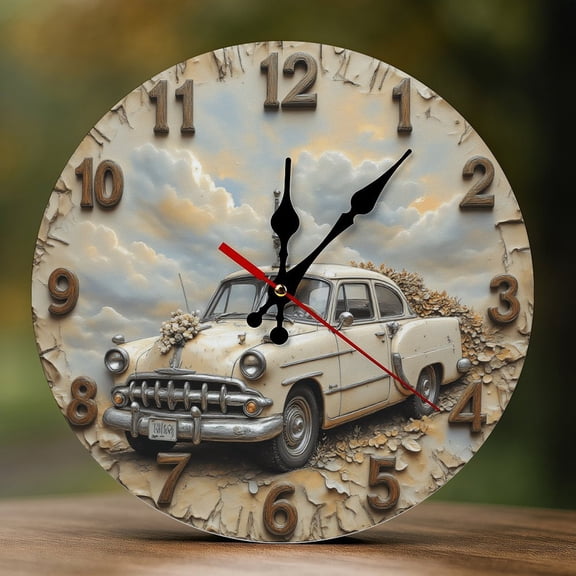 Wall Clock Decorative - Vintage Classic Car Print 2D Vintage Wall Clocks Battery Operated Silent Non-Ticking for Bedroom, Living Room, Kitchen, Office, Classroom, 10 Inch