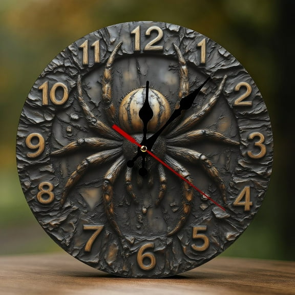 Wall Clock Decorative - Vintage Copper Spider Print 2D Vintage Wall Clocks Battery Operated Silent Non-Ticking for Bedroom, Living Room, Kitchen, Office, Classroom, 10 Inch