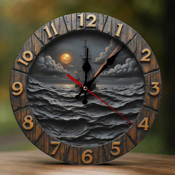 Wall Clock Decorative - Vintage Dark Ship Print 2D Vintage Wall Clocks Battery Operated Silent Non-Ticking for Bedroom, Living Room, Kitchen, Office, Classroom, 10 Inch
