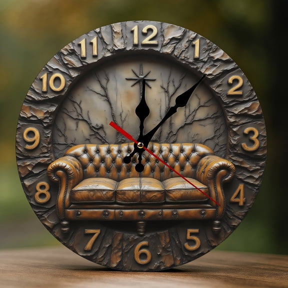 Wall Clock Decorative - Vintage Leather Sofa Print 2D Vintage Wall Clocks Battery Operated Silent Non-Ticking for Bedroom, Living Room, Kitchen, Office, Classroom, 10 Inch