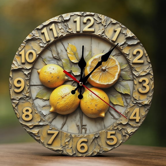 Wall Clock Decorative - Vintage Lemon Decor Print 2D Vintage Wall Clocks Battery Operated Silent Non-Ticking for Bedroom, Living Room, Kitchen, Office, Classroom, 10 Inch
