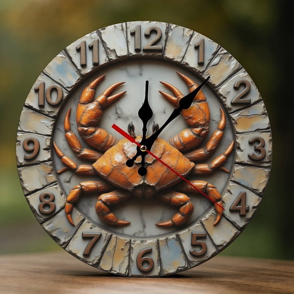 Wall Clock Decorative - Vintage Orange Crab Print 2D Vintage Wall Clocks Battery Operated Silent Non-Ticking for Bedroom, Living Room, Kitchen, Office, Classroom, 10 Inch