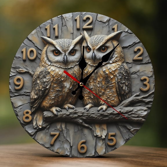 Wall Clock Decorative - Vintage Owl Couple Print 2D Vintage Wall Clocks Battery Operated Silent Non-Ticking for Bedroom, Living Room, Kitchen, Office, Classroom, 10 Inch