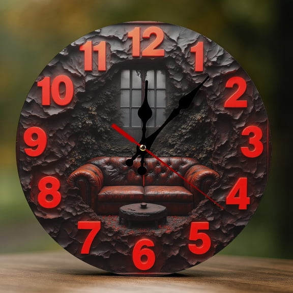 Wall Clock Decorative - Vintage Red Sofa Print 2D Vintage Wall Clocks Battery Operated Silent Non-Ticking for Bedroom, Living Room, Kitchen, Office, Classroom, 10 Inch