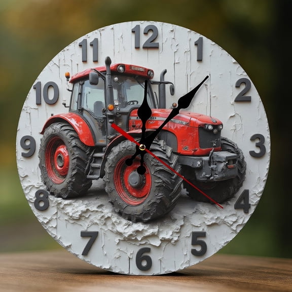 Wall Clock Decorative - Vintage Red Tractor A Print 2D Vintage Wall Clocks Battery Operated Silent Non-Ticking for Bedroom, Living Room, Kitchen, Office, Classroom, 10 Inch