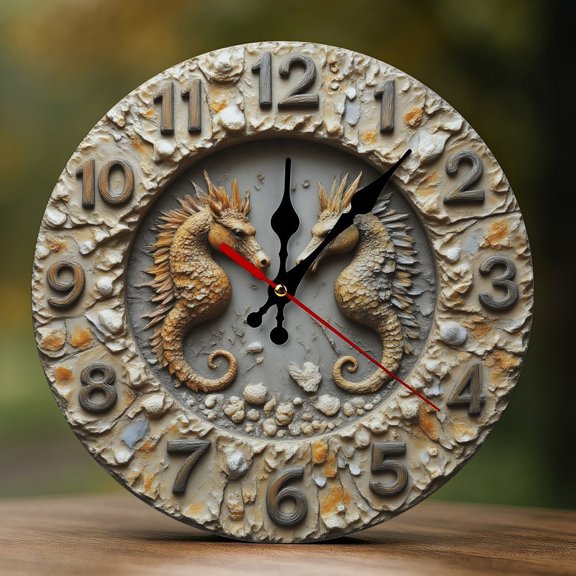 Wall Clock Decorative - Vintage Twin Seahorses Print 2D Vintage Wall Clocks Battery Operated Silent Non-Ticking for Bedroom, Living Room, Kitchen, Office, Classroom, 10 Inch