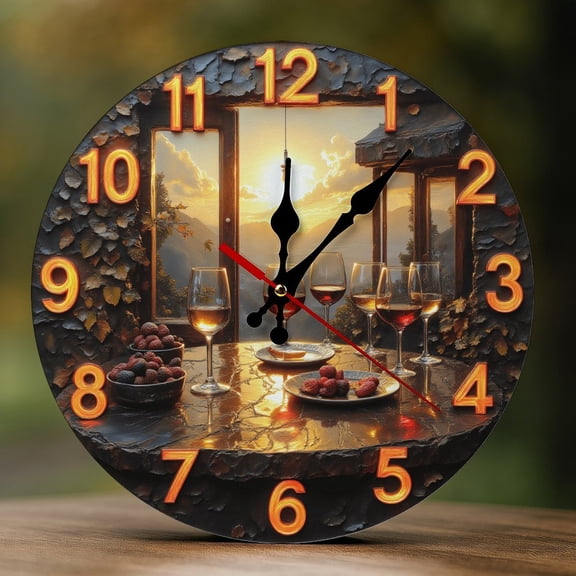 Wall Clock Decorative - Vintage Wine Sunset Print 2D Vintage Wall Clocks Battery Operated Silent Non-Ticking for Bedroom, Living Room, Kitchen, Office, Classroom, 10 Inch