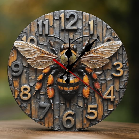 Wall Clock Decorative - Vintage Wood Bee Print 2D Vintage Wall Clocks Battery Operated Silent Non-Ticking for Bedroom, Living Room, Kitchen, Office, Classroom, 10 Inch