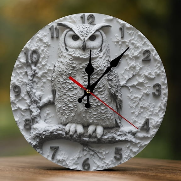 Wall Clock Decorative - White Owl on Tree Print 2D Vintage Wall Clocks Battery Operated Silent Non-Ticking for Bedroom, Living Room, Kitchen, Office, Classroom, 10 Inch