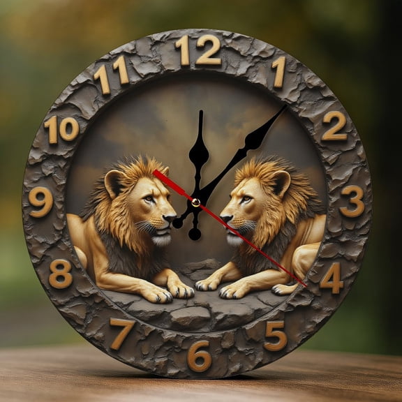 Wall Clock Decorative - Wild Lion Pair Print 2D Vintage Wall Clocks Battery Operated Silent Non-Ticking for Bedroom, Living Room, Kitchen, Office, Classroom, 10 Inch