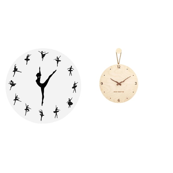Wall Clock Decorative Wood Quiet Function for Dancers Ballet Lovers Modern Home Bedroom Office Kitchen