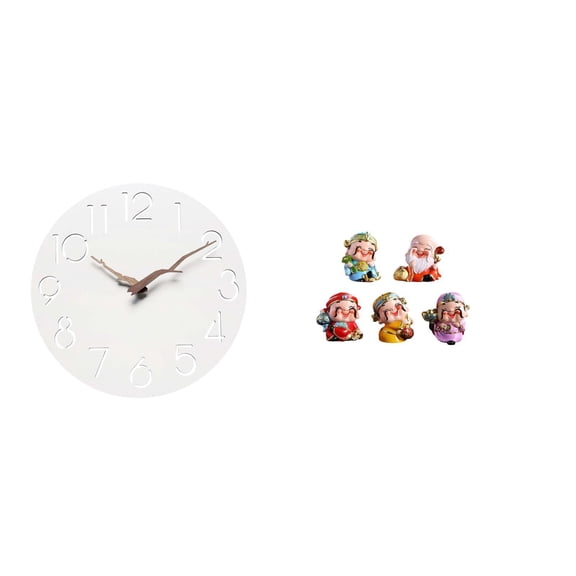 Wall Clock Desktop Figurine God of Fortune Unique Resin Material for Home Office Decor