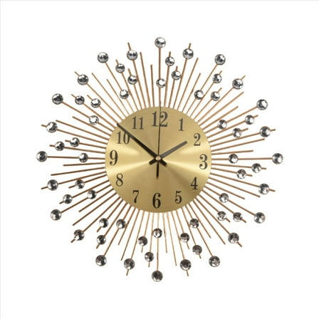 Wall Clock Diamonds Decorative Round Clock Metal Living Room Decor Quiet Quartz Clocks Modern Minimalist Clocks(Gold)