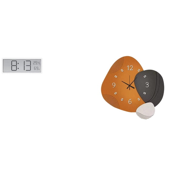 Wall Clock Digital Desk Clock Large Display Contemporary Wood Construction for Living Room Office Kitchen