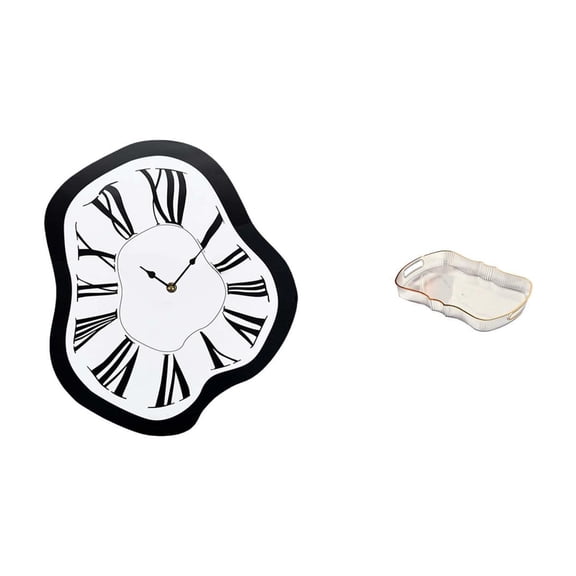Wall Clock Distorted Clock Rectangle Serving Tray Acrylic Construction for Bedroom Kitchen Display