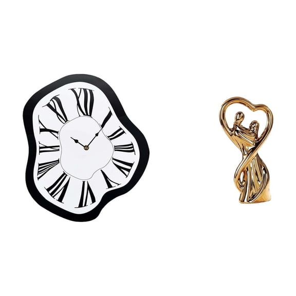 Wall Clock Distorted Clocks Couple Statue Ceramic Material Romantic Ornament for Anniversary Wedding Display Shelf