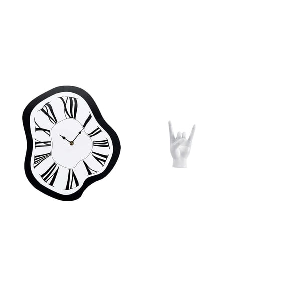 Wall Clock Distorted Clocks Rock Gesture Statue Modern Acrylic Material for Bedroom Living Room Decor