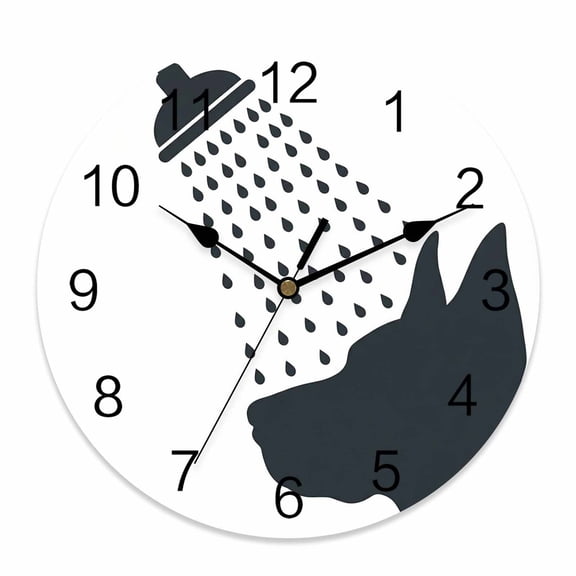 Wall Clock Dog Shower Clocks PVC Silent Non-Ticking Battery Operated Decorative Funny Animal Shadow Round Clock for Home Living Room Kitchen Bedroom Office School Wall Decor 10 Inch